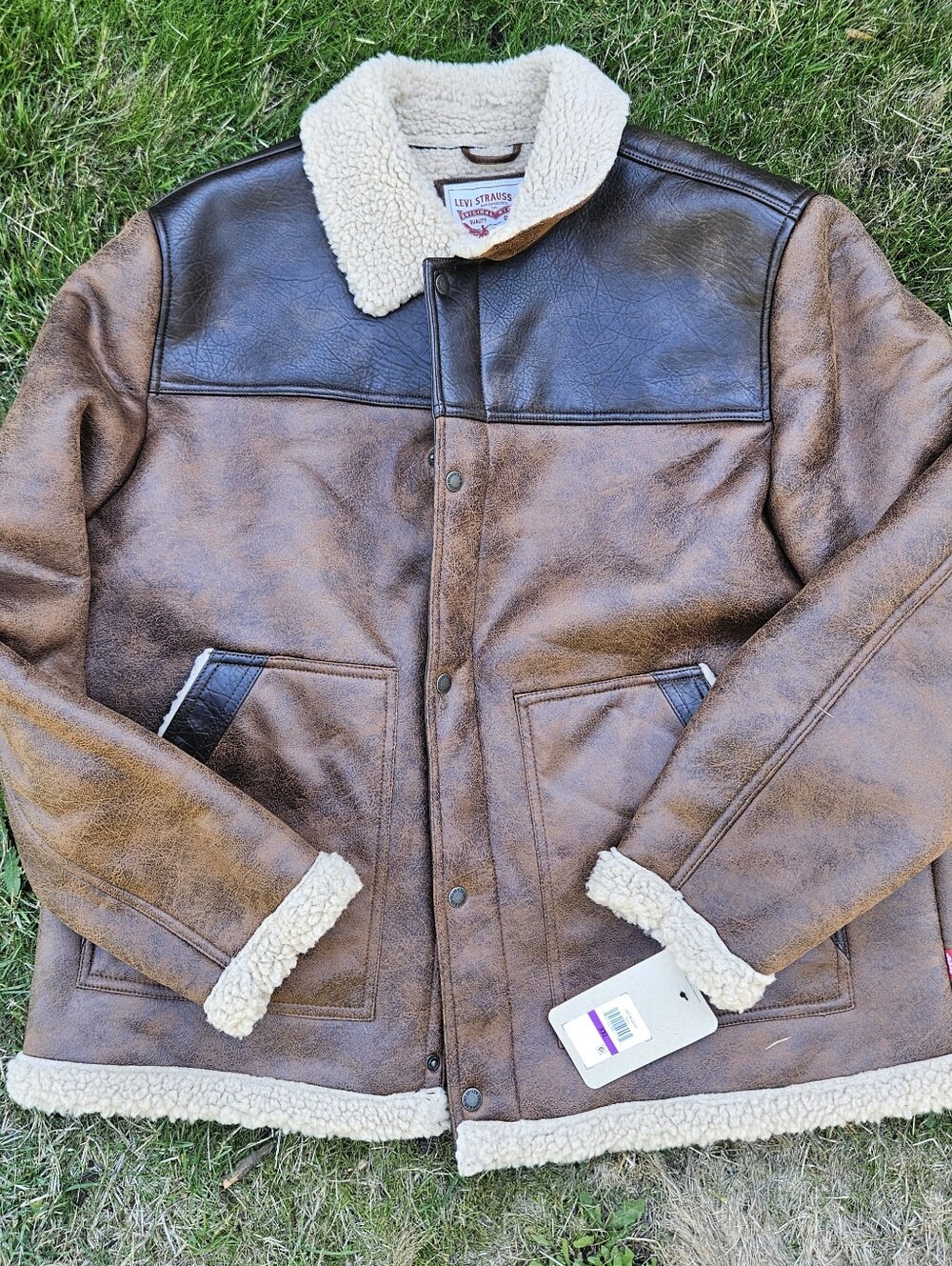 Levi's Brown Faux-Leather Sherpa Collar Jacket with Dark Brown Yoke